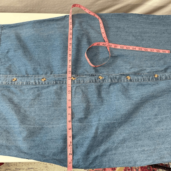 Vintage August Max Womens Denim Shirt Dress Midi Size L Cotton Silk Western Blue - Picture 9 of 16